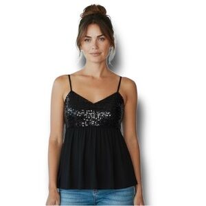VTG R&M Richards Sequin Top Black Sparkle Sleeveless Party Cocktail Formal Wear